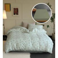 Lenjerie pat Tricot Bumbac 100% cu husă pentru saltea de 160/180cm x 200cm, pilotă 200x230 cm, 2 fețe perne 50x70 cm, Verde Kaki, Pucioasa, Răsfăț Natural
