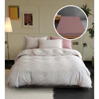 Lenjerie pat Tricot Bumbac 100% cu husă pentru saltea de 160/180cm x 200cm, pilotă 200x230 cm, 2 fețe perne 50x70 cm, Roz, Pucioasa, Răsfăț Natural