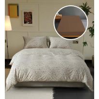 Lenjerie pat Tricot Bumbac 100% cu husă pentru saltea de 160/180cm x 200cm, pilotă 200x230 cm, 2 fețe perne 50x70 cm, Maro, Pucioasa, Răsfăț Natural