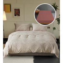 Lenjerie pat Tricot Bumbac 100% cu husă pentru saltea de 160/180cm x 200cm, pilotă 200x230 cm, 2 fețe perne 50x70 cm, Bej, Pucioasa, Răsfăț Natural