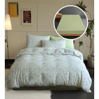 Lenjerie pat Tricot Bumbac 100% cu husă pentru saltea de 160/180cm x 200cm, pilotă 200x230 cm, 2 fețe perne 50x70 cm, Verde Deschis, Pucioasa, Răsfăț Natural