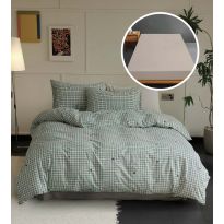Lenjerie pat Tricot Bumbac 100% cu husă pentru saltea de 160/180cm x 200cm, pilotă 200x230 cm, 2 fețe perne 50x70 cm, Verde, Pucioasa, Răsfăț Natural