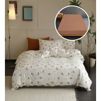 Lenjerie pat Tricot Bumbac 100% cu husă pentru saltea de 160/180cm x 200cm, pilotă 200x230 cm, 2 fețe perne 50x70 cm, Crem / Portocaliu, Pucioasa, Răsfăț Natural