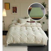 Lenjerie pat Tricot Bumbac 100% cu husă pentru saltea de 160/180cm x 200cm, pilotă 200x230 cm, 2 fețe perne 50x70 cm, Galben Pal, Pucioasa, Răsfăț Natural
