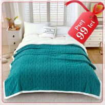 Patura cu blanita model tip Tricot, pentru pat dublu 200 x 230 cm, Turcoaz