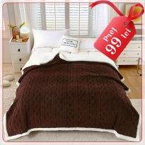 Patura cu blanita model tip Tricot, pentru pat dublu 200 x 230 cm, Maro