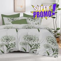 Lenjerie pat bumbac Finet 6 piese PROMO, cearșaf pat 220x240 cm, pilotă 200x220 cm, 2 fețe perne 50x70 și 70x70 cm, Verde/Gri, Pucioasa 