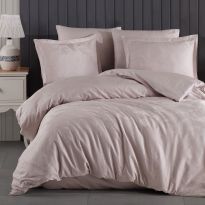 Lenjerie pat dublu Jacquard 100% Bumbac 6 piese, cearsaf pat 240x260 cm, pilota 200x220 cm, 2 fete perne 50x70 si 70x70 cm, Clasy, Roz YOMRA