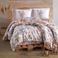 Lenjerie pat dublu Bumbac 100% Ranforce 4 piese extra large, cearsaf pat 240x260 cm, pilota 200x220 cm, 2 fete perne 50x70 cm, Portocaliu ZEMI