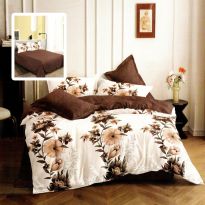 Lenjerie de pat dublu bumbac Finet 6 piese 220 x 240 cm, pilota 200x220 cm, 2 fete perna 50x70 si 70x70 cm, Crem / Maro, Pucioasa AMELIA