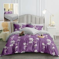 Lenjerie de pat dublu bumbac Finet 6 piese 220 x 240 cm, pilota 200x220 cm, 2 fete perna 50x70 si 70x70 cm, Mov/Gri, Pucioasa LAYLA