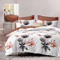 Lenjerie de pat dublu bumbac Finet 6 piese 220 x 240 cm, pilota 200x220 cm, 2 fete perna 50x70 si 70x70 cm, Alb/Maro, Pucioasa SOPHIA