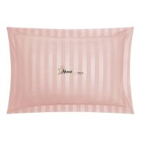 Fata de perna Damasc Bumbac 100% dunga 1 cm, 50 x 70 cm si tiv cu bordura 3,5 cm, Roz Pudra