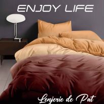 Lenjerie pat Finet Enjoy Life 6 piese, cearșaf pat 240x260 cm, pilotă 200x230 cm, 2 fețe perne 50x70 cm și 70x70 cm, Portocaliu-Maro