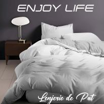 Lenjerie pat Finet Enjoy Life 6 piese cu husă saltea 160x200 sau 180x200 cm, pilotă 200x230 cm, 2 fețe perne 50x70 cm și 70x70 cm,  Alb-Gri