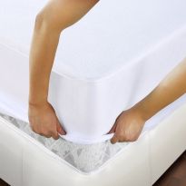 Husă protecție pat frotir bumbac 100% impermeabilă pentru saltea de 120x200 cm Alb