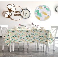 Fata de masa antimurdarire 100% Bumbac 160x220 cm, Frunze Verde Galben