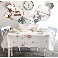 Fata de masa antimurdarire 100% Bumbac 160x320 cm, Floare Alb Roz
