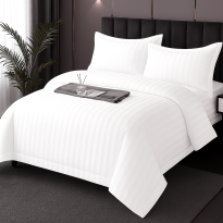 Lenjerie pat dublu XXL Damasc Policoton, cearsaf pat 230x260 cm, pilota 200x230 cm, 2 fete perne 50x70 cm, Alb IMP23