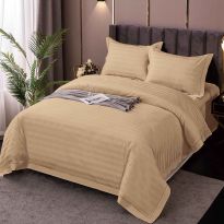 Lenjerie pat dublu XXL Damasc Policoton, cearsaf pat 230x260 cm, pilota 200x230 cm, 2 fete perne 50x70 cm, Bej IMP16