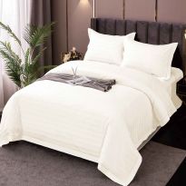 Lenjerie pat dublu XXL Damasc Policoton, cearsaf pat 230x260 cm, pilota 200x230 cm, 2 fete perne 50x70 cm, Crem Deschis IMP20
