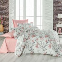 Lenjerie pat Creponata 100% Bumbac, cearsaf pat 160x240 cm, pilota 140x210 cm, fata perna 50x70 cm, Roz Pudra, Pucioasa