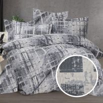 Lenjerie pat dublu extra large Creponata 100% Bumbac, cearsaf pat 240x260 cm, pilota 200x230 cm, 2 fete perna 50x70 cm, Antracit, Pucioasa