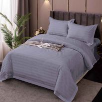 Lenjerie pat dublu XXL Damasc Policoton, cearsaf pat 230x260 cm, pilota 200x230 cm, 2 fete perne 50x70 cm, Lila inchis IMP13