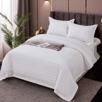 Lenjerie pat dublu XXL Damasc Policoton, cearsaf pat 230x260 cm, pilota 200x230 cm, 2 fete perne 50x70 cm, Gri deschis IMP21