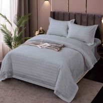 Lenjerie de pat dublu XXL Damasc Policoton dunga 1 cm, cearsaf pat 230x260 cm, pilota 200x230 cm, 4 piese Gri inchis IMP7, Pucioasa 
