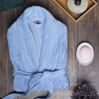 Halat de baie si SPA Hotel cu guler Kimono Velur 100% Bumbac, unisex, 420 gr./mp, Bleu L / XL