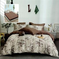 Lenjerie pat dublu Finet Bumbac 6 piese cu husa saltea 160x200 sau 180x200 cm, pilota 200x230 cm, 2 fete perna 50x70 si 70x70 cm, Gri-Maro, Pucioasa HF6P310