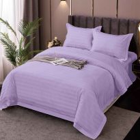 Lenjerie de pat dublu XXL Damasc Policoton dunga 1 cm, cearsaf pat 230x260 cm, pilota 200x230 cm, 4 piese Lila IMP8, Pucioasa 