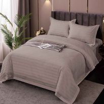 Lenjerie de pat dublu XXL Damasc Policoton dunga 1 cm, cearsaf pat 230x260 cm, pilota 200x230 cm, 4 piese Maro IMP1, Pucioasa 