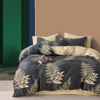 Lenjerie pat o persoana Percalle imprimat Bumbac 100%, 3 piese, cearsaf pat 160x240 cm, pilota 150x220 cm, fata perna 50x70 cm, Flori Galben / Negru, Pucioasa