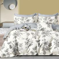 Lenjerie pat dublu extra large Percalle imprimat Bumbac 100%, 6 piese, cearsaf pat 240x260 cm, pilota 200x230 cm, 2 fete perna 50x70 cm si 70x70 cm, Moderna Bej / Gri, Pucioasa