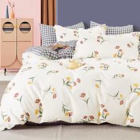 Lenjerie pat o persoana Percalle imprimat Bumbac 100%, 3 piese, cearsaf pat 160x240 cm, pilota 150x220 cm, fata perna 50x70 cm, Flori Galben, Pucioasa