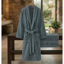 Halat de baie si SPA Hotel cu guler Kimono Velur 100% Bumbac, unisex XXL, 420 grame/mp, Gri