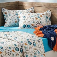 Lenjerie pat Ranforce Cotton Pro Bumbac 100%, 1 persoana cu husa, 3 piese Echipament sportiv Albastru RCP24