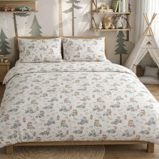 Lenjerie pat Ranforce Cotton Pro Bumbac 100%, 1 persoana cu husa, 3 piese Desene pentru copii Bej RCP26