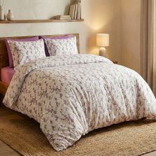 Lenjerie pat Ranforce Cotton Pro Bumbac 100%, 1 persoana, 3 piese Crengute cu flori Lila RCP54