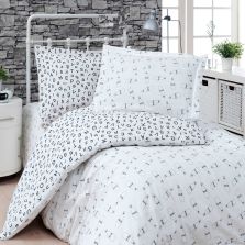 Lenjerie pat Ranforce Cotton Pro Bumbac 100%, 1 persoana cu husa, 3 piese Moderna Alb/Negru RCP19