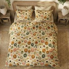 Lenjerie pat Ranforce Cotton Pro Bumbac 100%, 1 persoana, 3 piese Flori Galben RCP15