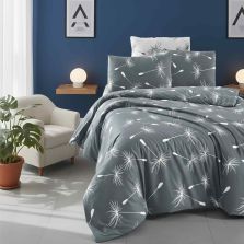 Lenjerie pat Ranforce Cotton Pro Bumbac 100%, King Size cu husa, 6 piese Moderna Gri RCP5