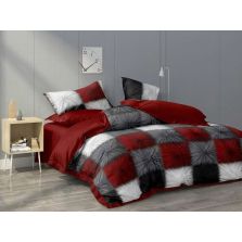 Lenjerie pat dublu Finet Bumbac 6 piese cu husa saltea 160x200 sau 180x200 cm, pilota 200x230 cm, 2 fete perna 50x70 si 70x70 cm, Rosu/Gri, Pucioasa 