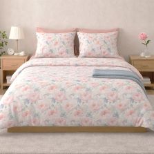 Lenjerie pat Ranforce Cotton Pro Bumbac 100%, 1 persoana, 3 piese Bujori Roz/Albastru RCP81 Ralex Pucioasa