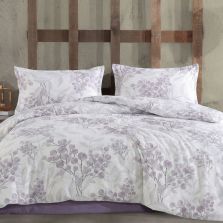 Lenjerie pat Ranforce Cotton Pro Bumbac 100%, King Size cu husa, 6 piese Buchet floral Mov RCP59