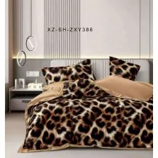 Pachet economic lenjerie pat dublu Finet 6 piese cu husa la saltea + 2 perne matlasate 50x70 cm + pilota 200x215 cm primavara toamna Animal Print Bej/Negru Ralex Pucioasa