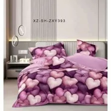 Pachet economic lenjerie pat dublu Finet 6 piese cu husa la saltea + 2 perne matlasate 50x70 cm + pilota 200x215 cm primavara toamna Inimioare Roz Ralex Pucioasa