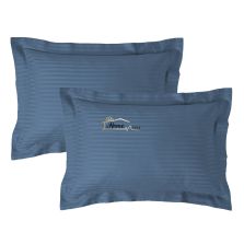 Set 2 fete de perna Damasc policoton dunga 1 cm, 50 x 70 cm si tiv cu bordura 3,5 cm, Bleu